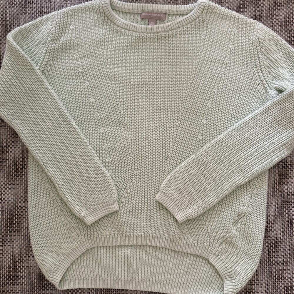 BANANA REPUBLIC 100% Cotton Pistachio Green Fisherman Style Crewneck Sweater XS